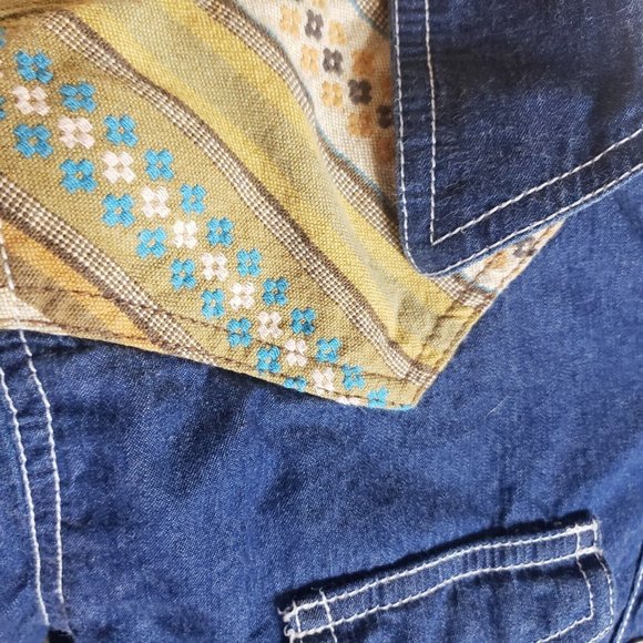 Wrangler M Long Sleeve Shirt Pearl Snap Button Up Denim & Aztec Yoke Shacket - Picture 5 of 11